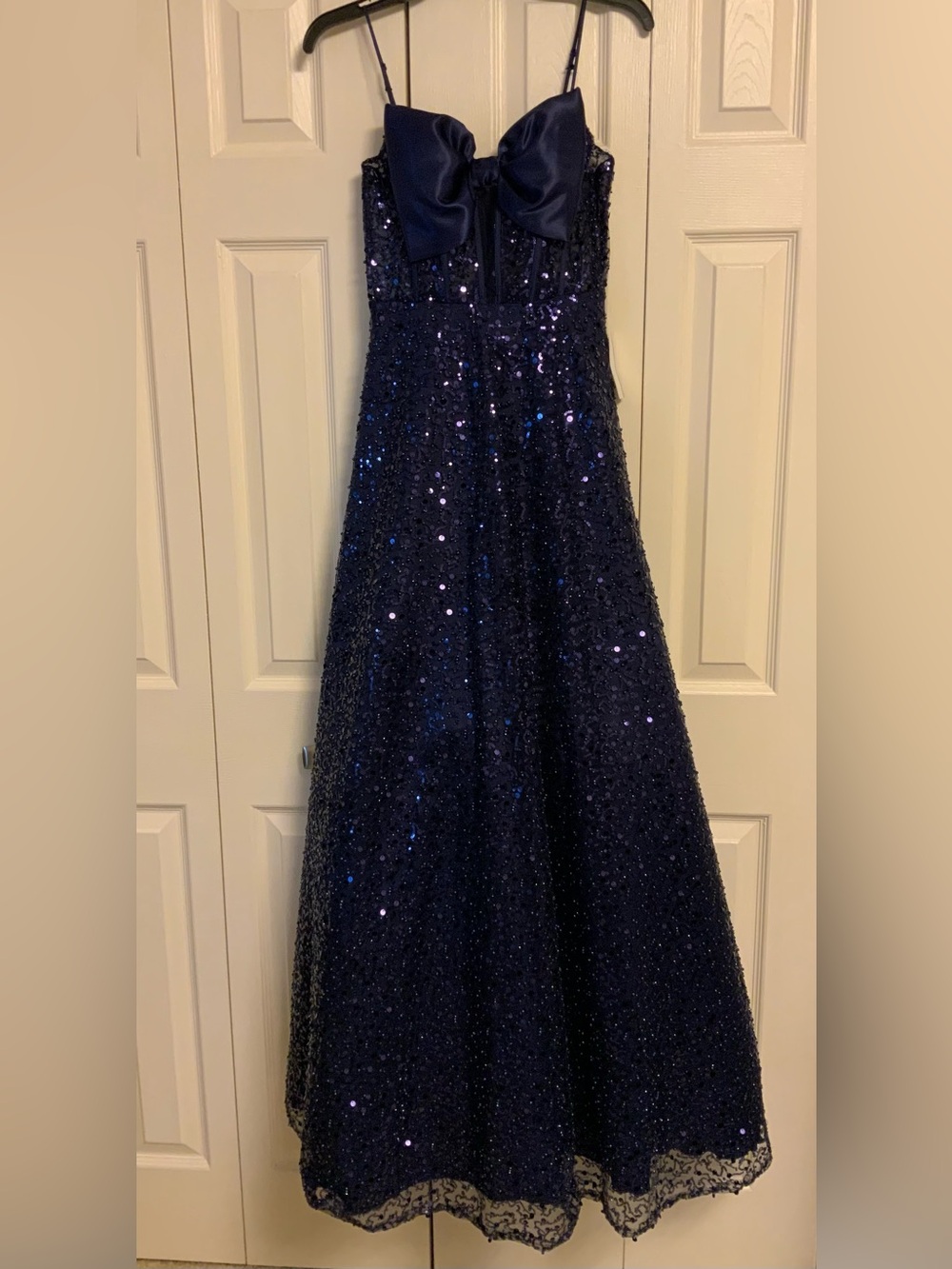 B Darlin Navy Sequin Bow-Front Maxi Dress - Picture 2 of 11